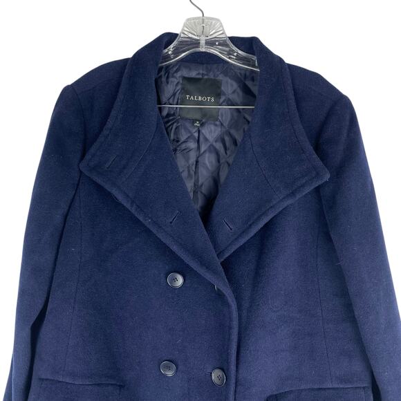 Talbots Funnel Neck Wool Alpaca Blend Double Breasted Coat Blue Size 16 - Picture 4 of 10